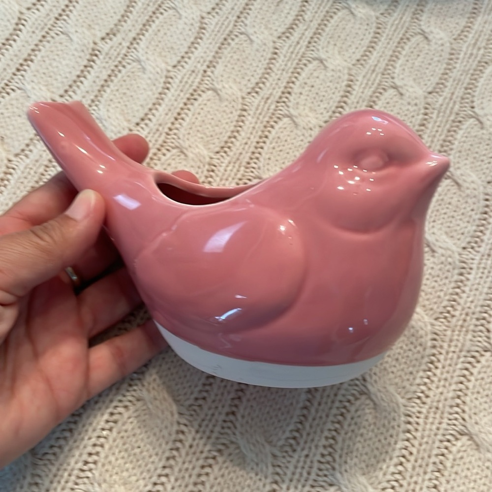Ceramic bird planter small plants/succulents/flowers, decorative-glossy pink